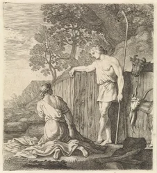 Vaskekvinne og hyrde ved en bekk