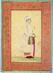 En ung adelsmann fra Mughal-hoffet, fra Large Clive Album (tonet tegning med wc på papir)