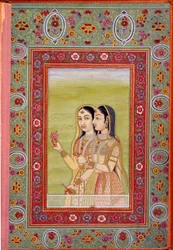 Indisk kunst: miniatyr som viser to kvinner. 17. århundre (Mughalperioden), Paris, B.N.