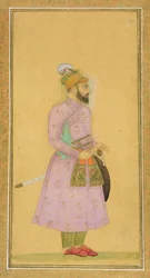 Stående figur av en Mughal-prins, fra Small Clive Album, ca. 1630-40 (gouache og wc på papir)
