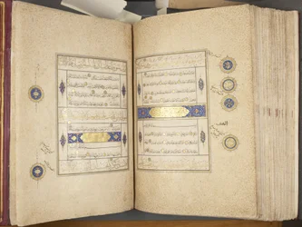 Fol 311 verso 312 recto, Timurid Quran, 1441 (blekk og gull på papir)
