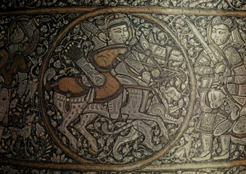 MAMLUK KNIGHT: Syrisk kunst. Detalj av et basseng kalt «St. Louis dåpskapell»…