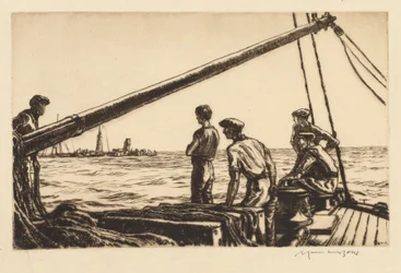 Bergningsmenn nærmer seg et torpedert skip