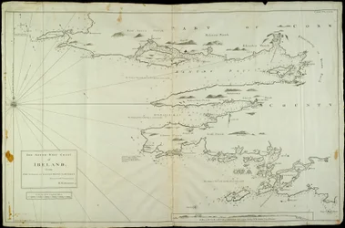 Irlands sørvestkyst fra Staggs of Castle Haven til Dursey I. Kartlagt og navigert av M. Mackenzie Sen. 1775.