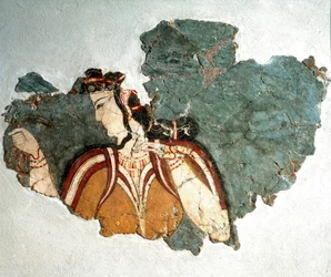 Mykensk kunst: "" Lady of Mycenes """ Fresco som viser en kurtisane fra et privat hjem på akropolis. 1200-tallet f.Kr. Det nasjonale arkeologiske museet i Athen (inv. 11670)