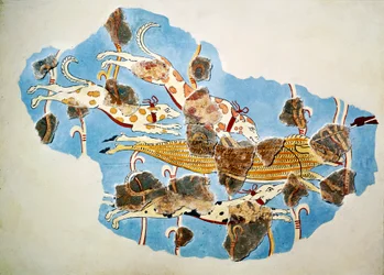 Fresco som viser jaktscene, fra Tiryns, Hellas