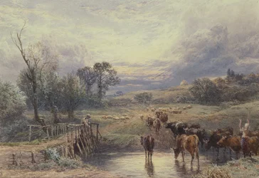 Landskap med storfe og bro, 1800-tallet