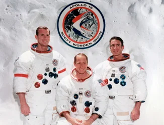 Mannskapet på Apollo 15-oppdraget ved Manned Spacecraft Center, Houston, Texas, 1971.