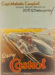 Plakat som reklamerer for Castrol, med Bluebird, 1928