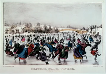 Skøyting i Central Park, New York (farget trykk)