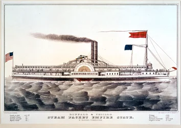 Damppakkebåten Empire State, som forbinder Buffalo og Chicago … (farget trykk)