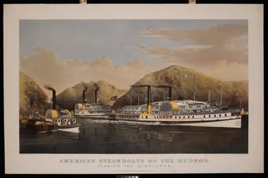 Amerikanske dampbåter på Hudsonelven. Passering av høylandet. Drew, St. John og Excelsior