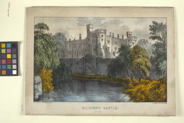 Kilkenny Castle, Irland (håndfarget litografi)