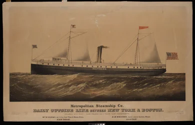 Metropolitan Steamship Co. daglig linje utenfor New York og Boston... Neptun (litografi, farget)