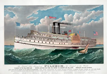 The Grand New Steamboat Pilgrim, ca. 1883 (litho-farge)