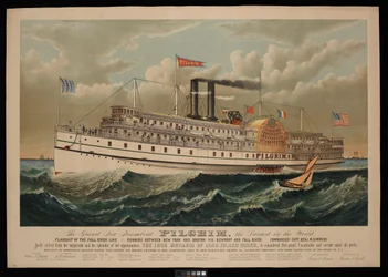 Den store nye dampbåten Pilgrim, den største i verden. Flaggskipet til Fall River-linjen – som går mellom New York og Boston via Newport og Fall River.