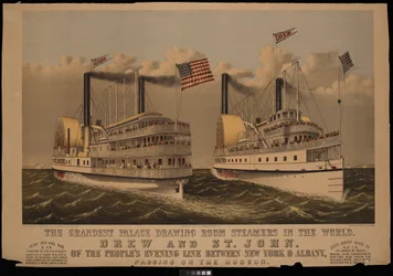 Verdens største dampskip i palasset, Drew og St. John of the Peoples kveldslinje mellom New York og Albany...