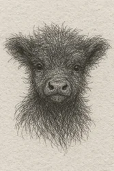 Fluffy svart kalv