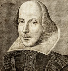 Portrett av William Shakespeare på forsiden av Komedier, historier og tragedier i…