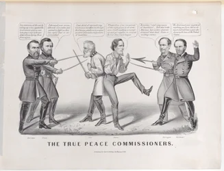 The True Peace Commissioners, 1865., 1865. Skapere: Nathaniel Currier, James Merritt Ives, Currier og Ives.