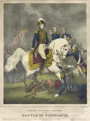 General William H. Harrison i slaget ved Tippecanoe, pub. 1840