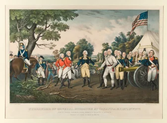 General Burgoynes overgivelse ved Saratoga, N.Y., 17. okt. 1777, etter det opprinnelige maleriet av oberst Trumbull i Kapitolium i Washington