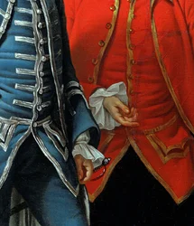 James Grant av Grant, John Mytton, den ærede Thomas Robinson og Thomas Wynne, detalj av 162478 olje på lerret ca. 1760