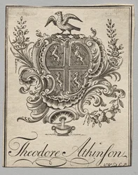 Bokskilt: Våpenskjold med Theodore Atkinson påskrevet