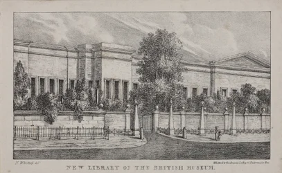 Utsikt over det nye biblioteket ved British Museum, ca. 1830 (litho)