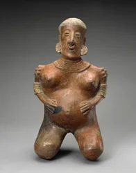 Knelende gravid kvinne, 300 f.Kr.-300 e.Kr. (keramikk med slip)