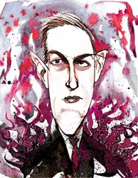 Den amerikanske skrekk- og science fiction-forfatteren Howard Phillips Lovecraft (1890-1937); karikatur