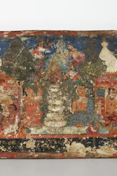 Detalj fra et buddhistisk manuskriptomslag (ugjennomsiktig akvarell på tre)