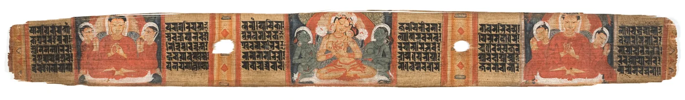 Folio 2r Goddess Prajnaparamita, fra Astasahasrika Prajnaparamita (blekk og farger på palmeblader og tre) (for detaljer se 430761)
