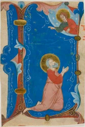 Praying Saint (Moses?) med Kristus i en historisk initial "L", fra en korbok