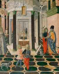 Scene fra livet til Sankt Bernhard av Siena (tempera på tre)