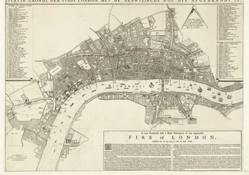 Et ekte pourtraict med en kort beskrivelse av den beklagelige brannen i London, Befallen the 12
