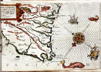 Kapp Finisterre etter portulan av Luca J. Waghenaer tresoor de zeevaert, Leiden 1592