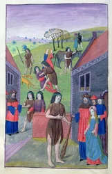 Ms 324 f.91 v. Hercules kjemper mot Achelous og tar oksen ved hornet, 1479
