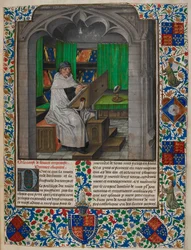 Royal 14 E. I f.3 Vincent de Beauvais leser ved skrivebordet sitt, fra 