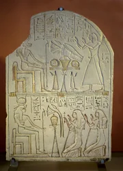 Art Egypt Stele de Penboui a Toueris og Isis Hathor (malt kalkstein, nytt imperium