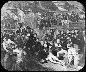 Admiral Lord Nelson såret i slaget ved Trafalgar, 1805