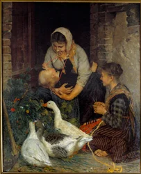 Maternal Joy-maleri av Niccolo Cannici (1846-1906)
