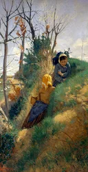 Pastoral scene, av Niccolo Cannicci (1846-1906), olje på lerret, 72x38 cm