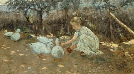 Den lille gåseflokken, ca 1892, av Niccolo Cannicci (1846-1906), olje på lerret, 40,5x70,5 cm.