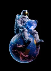 Astronaut som holder en blå måne