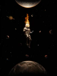 En astronaut i ferd med å brenne opp i verdensrommet