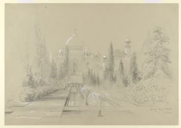 Taj Mahal, Agra, 24. januar 1870 (blyant med hvit forhøyning på papir)