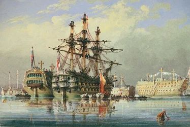 Vanlige skip i Devonport, ca. 1850 (akvarell)