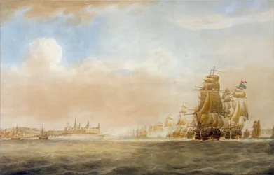 Den britiske flåten utenfor Kronborg slott, Helsingør, 28. mars 1801 [før slaget om København]