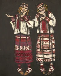 Kostymedesign til balletten Vårofferet av I. Stravinskij, 1930